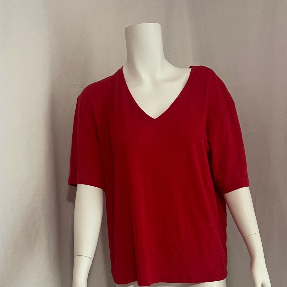 Theory Red Short Sleeve V-Neck Top